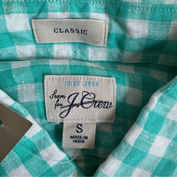 J Crew Green Check Irish Linen Long Sleeve Button Up Mens Size S Classic Fit - Picture 6 of 8